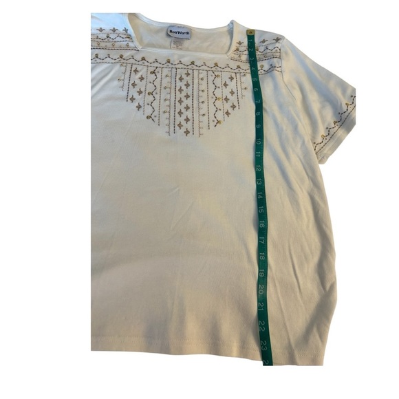 Bon Worth Vintage Cream Embroidered Beaded Short Sleeve Blouse Top Size SP - Picture 11 of 11